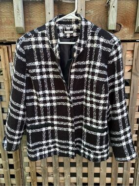 Allison Daley Black and White Plaid Zip-Front Blazer